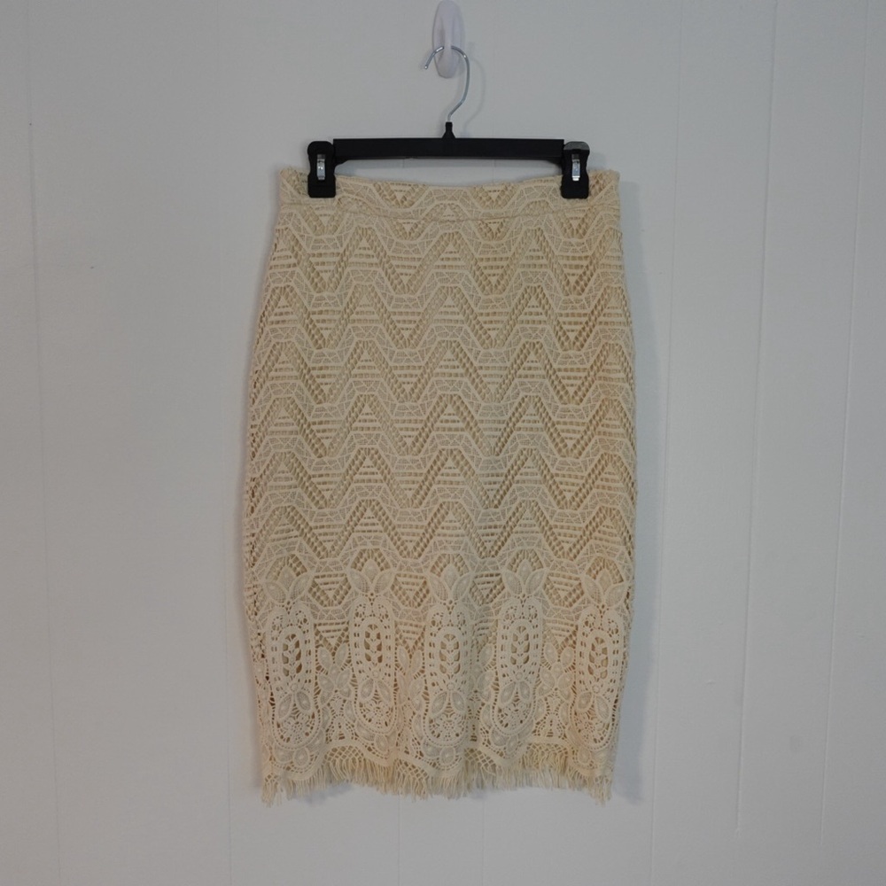 Maeve by Anthropology Cream Lace Pencil Boho Skirt